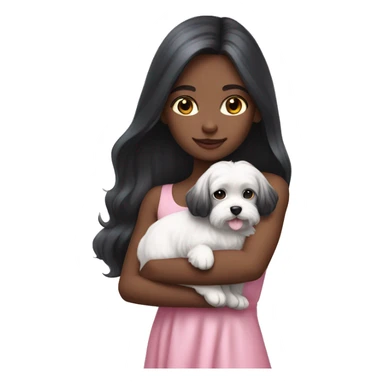 Black long hair blue eyes girl with maltese puppy with pink dress sticker
