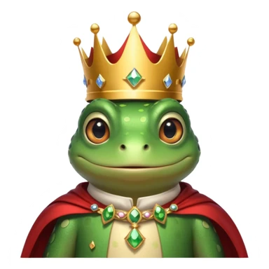 frog king portrait, head and shoulders only, small jeweled crown, royal cape collar, wise friendly eyes, fairy-tale vibe, 3D cartoon, mobile game icon style, clean background, no text, no watermark
 sticker