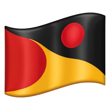 a rectangular flag with the top half solid black and the bottom half solid red with a medium-sized yellow circle in the middle overlapping both colours sticker