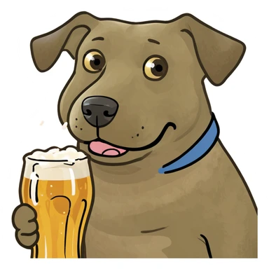 Dog with a beer sticker