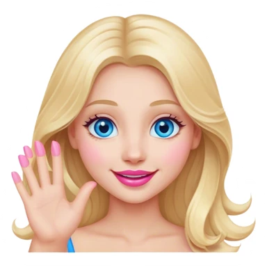 A beautiful blonde girl with long hair, blue eyes, pink lips and a sweet smile  arm hello sticker