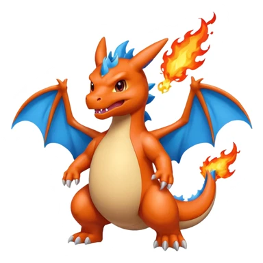 cute minimalistic charizard pokemon throwhing flames 2 horns, blue wings only on the inside part sticker