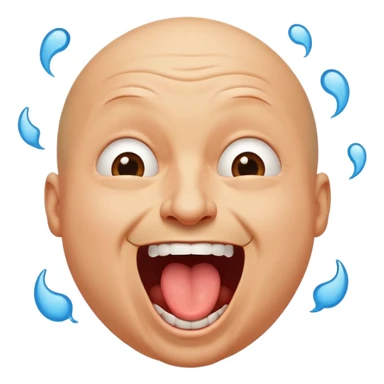 hilarious exaggerated laughing emoji face, bald man style or classic yellow emoji, mouth huge open laughing hysterically, tears flying everywhere, tongue out, holding belly or pointing, funny Greek meme energy, transparent background, cartoon vector, clean lines, 128x128, perfect for YouTube emoji" sticker