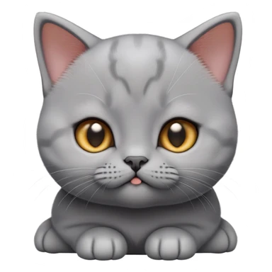 cinematic-cute-realistic british shorthair-kitten cat-portrait-emoji,-head-tilted-playfully-and-inquisitively,-sleek-solid-grey-fur,-simplified-yet-adorable-features,-highly-detailed,-glowing-with-a-warm,-friendly-glow sticker