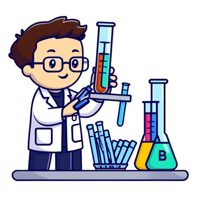 scientist comparing two test tubes labeled A and B sticker