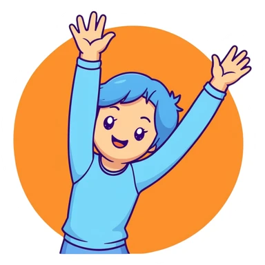 girl wearing pastel blue clothes with arms raised in joy making a hurray celebration gesture sticker