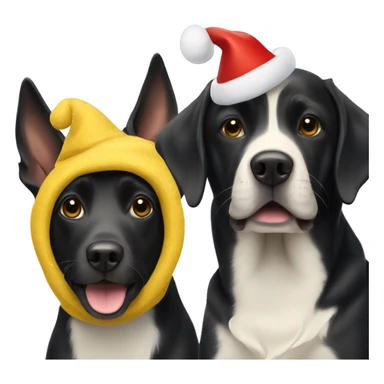 black dog and a yellow dog with xmas hats on sticker
