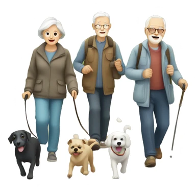 group of elderly people walking their dogs in the countryside sticker