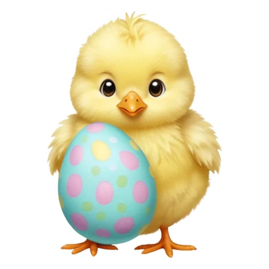 Cute yellow baby chick with Easter egg sticker