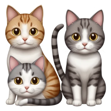 4 different coloured short haired cats including; a dark brown tabby and white cat, and a dark grey and white  sticker