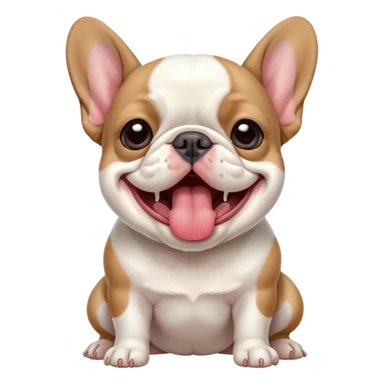 Cinematic Cute Yawning Pied French Bulldog Portrait Emoji, Head tilted with an exaggerated, endearing yawn and sleepy, squinty eyes, showcasing a unique pied fur of contrasting colors with a playful expression, simplified yet irresistibly adorable, highly detailed, glowing with a soft, cozy radiance, high shine, exuding a relaxed, humorous charm, styled with a gentle, soft glowing outline, capturing the essence of a Pied French Bulldog in a blissfully cute yawn that warms the heart! sticker