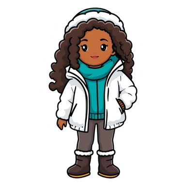 Black girl with long curly brown hair with a winter outfit on  sticker