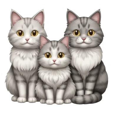 a very fluffy grey and white cat sitting with 2 other cats sticker