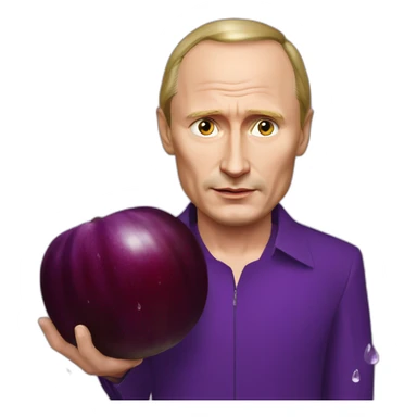 vlad putin with eggplant and droplets on his face sticker