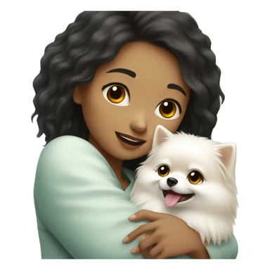 Chinese girl hug white Pomeranian sticker