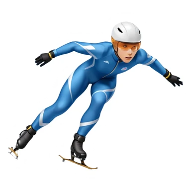 An icon showing a grand arena, snow-covered mountains in the distance, and a crisp blue sky. professional speed skater leaning into a turn on a polished ice track, dressed in a sleek suit and helmet. Transparent background highlights speed and precision. sticker