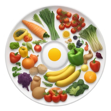 round white plate with healthy food sticker
