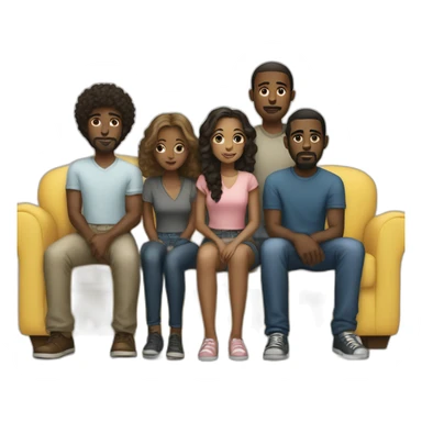 (five black men) standing around a light-skinned girl sitting on a sofa sticker