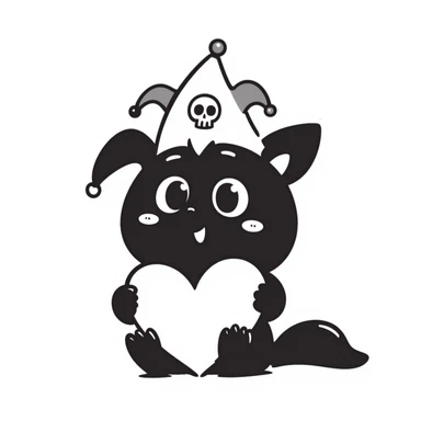 Kuromi character holding a heart, hand drawn doodle style, no background sticker