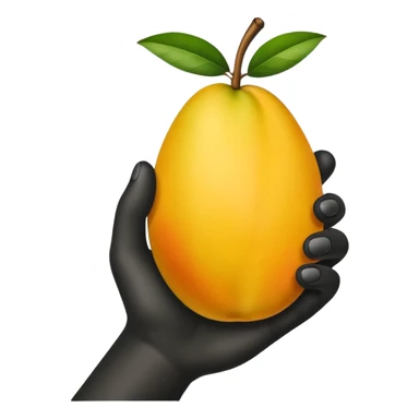 white hand hanging a mango like a cup sticker