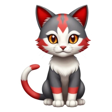 Cute cool black red white grey feline-animal-hybrid-Fakemon full body sticker
