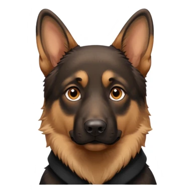 A close-up portrait of a German Shepherd with intense brown eyes and alert ears, against a blurred natural background. High realism, shallow depth of field. sticker