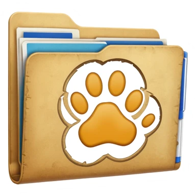 a folder of documents with a pawprint on it sticker