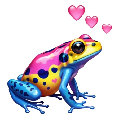 Rainbow dart frog with pink hearts around it  sticker