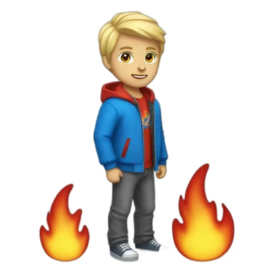 Blonde Boy Wearing Blue Red Flames Jacket and gray shirt sticker