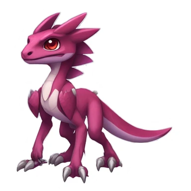 Chibi-Anthro Mauve-maroon-red-violet-colored edgy anthro-genesect-velociraptor-scalie-sona-Fakémon-hybrid with a mane on head and back and horns full body sticker