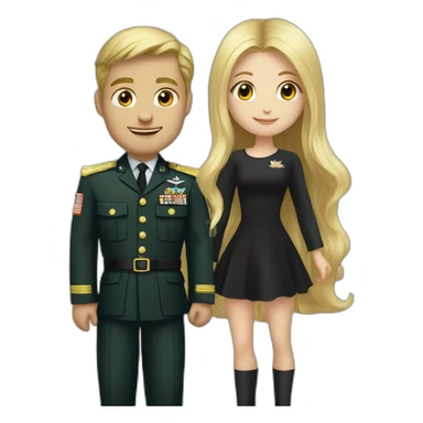 Military blond guy with blond long hair girl in black dress sticker