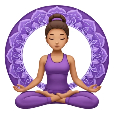 A woman in a purple yoga outfit resting in child’s pose, peaceful feeling, gentle mandala texture in background. sticker
