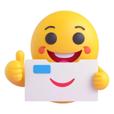 3D smiley emoji, round shape, grandmother holding a postcard, pink color, smiling face sticker