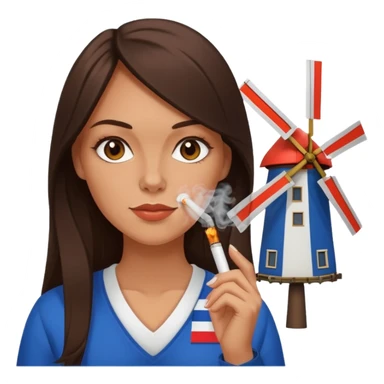 Windmill with on the top of the building a dutch flag and a white girl with long dark brown hair smoking a joint without filter. sticker