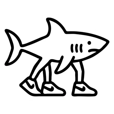 shark with three legs wearing Nike sneakers with white logo, icon style, transparent background sticker