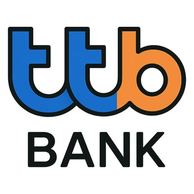 TTB BANK logo, geometric style, blue and orange, sharp lines, professional look sticker