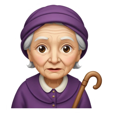 Grandma walking using a cane with a hunchback sticker