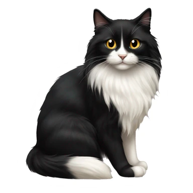 black cat domestic long-haired with white on the mouth sticker