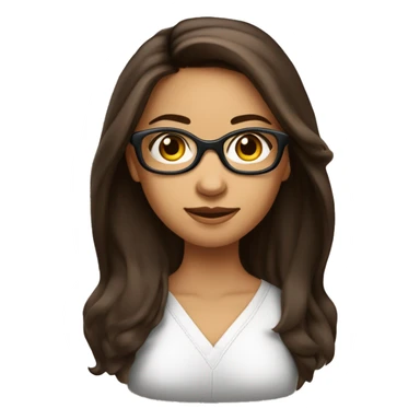 fille brune au yeux marron légèrement en amande cheveux long et lisse et des grande lunette noire sticker