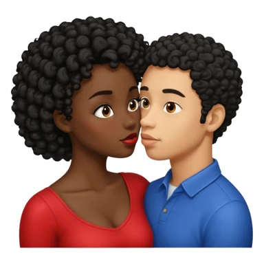 A dark skin woman with a light skin man who has black short curly hair kissing  sticker