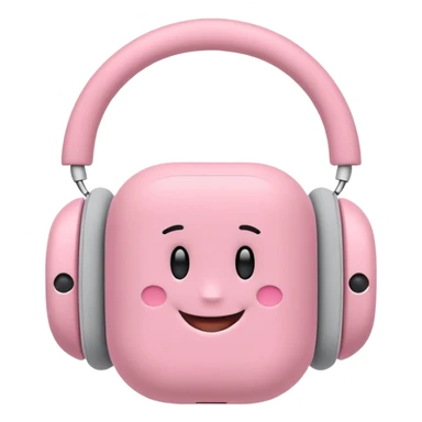Create a pink happy circle emoji who listens to music on AirPods Max  sticker