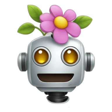 happy robot with flower sticker