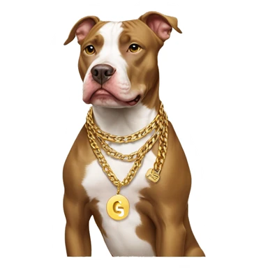 A dog pitbull and wearing big gold chain on that says G pendant  sticker