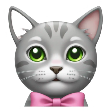 Light grey cat with a pink bow on its head and green eyes sticker