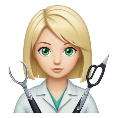 Hair stylist with blonde bob hair and blue green eyes holding scissors  sticker