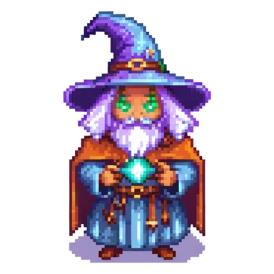 Add a magical glowing aura around the wizard bean casting a spell in pixel art style with no background. sticker
