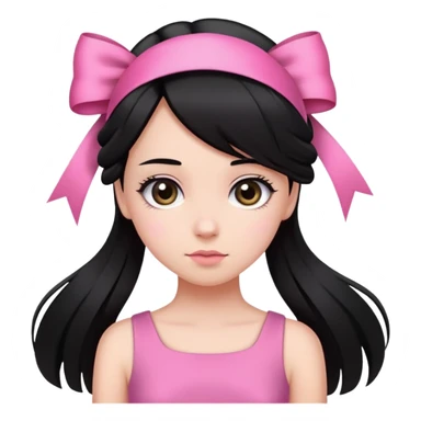 Girl with black straight hair using pink dress with a ribbon at her hair sticker