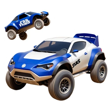 Star Wars storm trooper’s evil darkly night blue Dirty and dented Local Motors Rally Fighter off road race car hot rod meets 2013 scion fr-s trophy truck-style basher flying down a dusty road (silver wheels) sticker