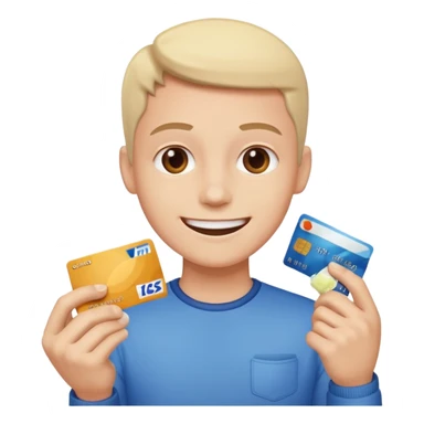 Happy person with credit card in hand and a pile of sugar sticker