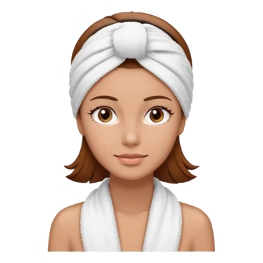 rosto de uma mulher com uma faixa de toalha no cabelo de cor todo castanho como se estivesse no spa, sem o pescoço, somente o rosto sticker